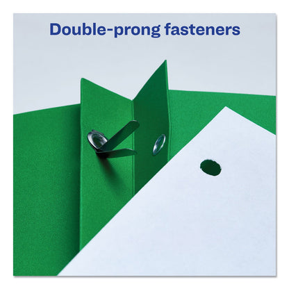 Avery Two-Pocket Folder, Prong Fastener, 0.5" Capacity, 11 x 8.5, Green, 25/Box
