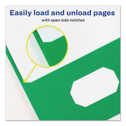 Avery Two-Pocket Folder, Prong Fastener, 0.5" Capacity, 11 x 8.5, Green, 25/Box