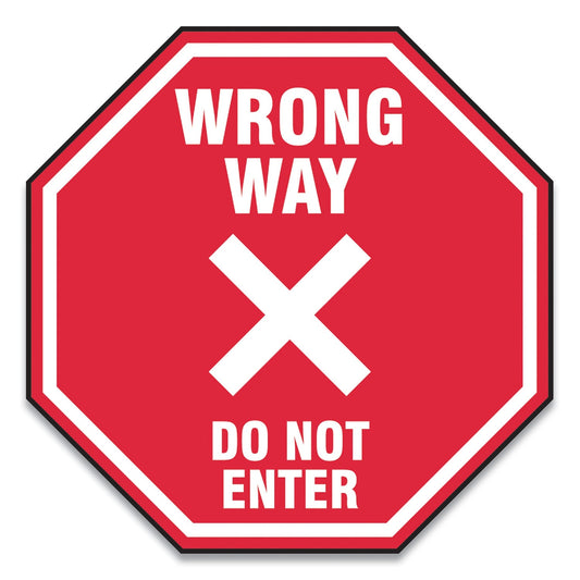 Accuform Slip-Gard Social Distance Floor Signs, 12 x 12, "Wrong Way Do Not Enter", Red, 25/Pack