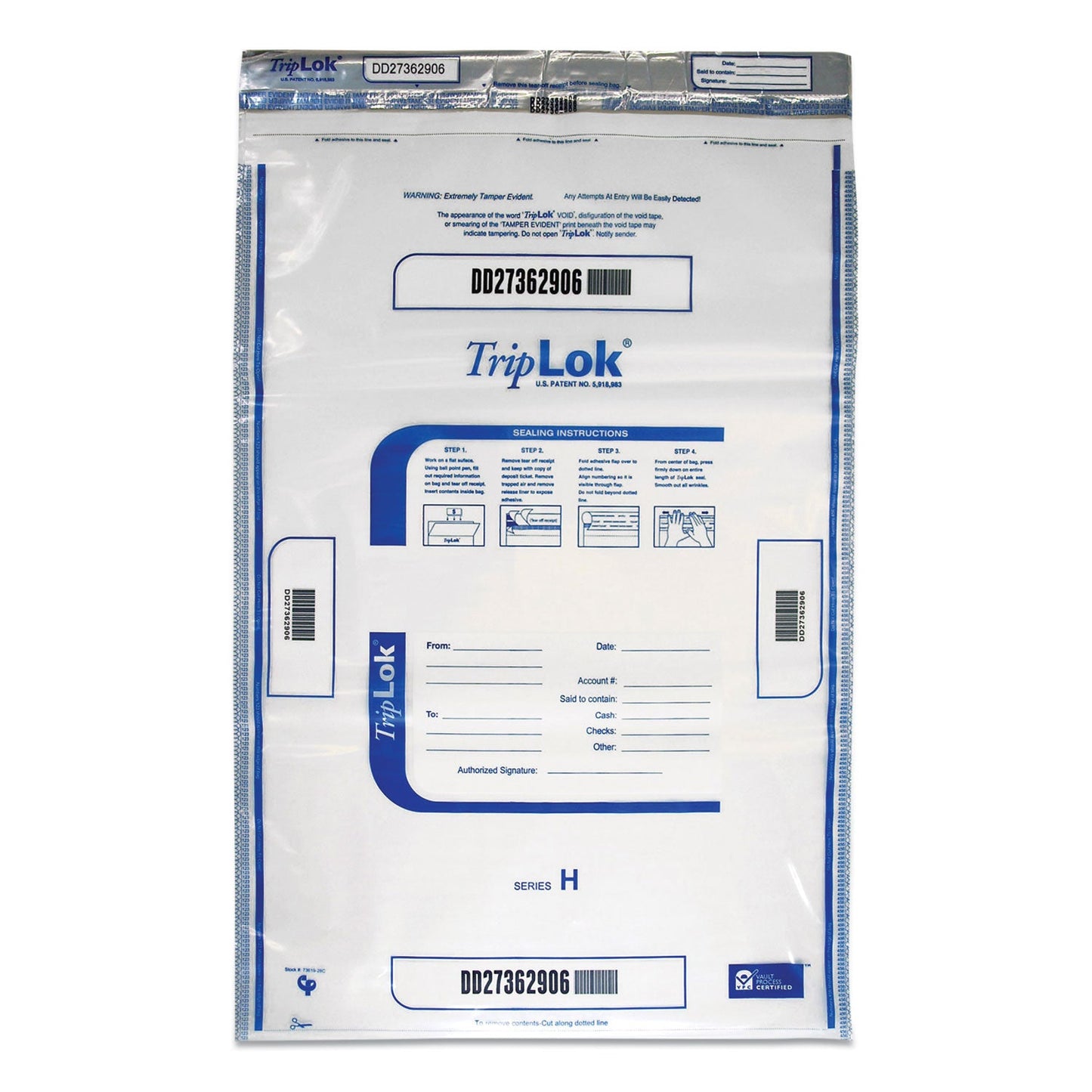 TripLOK Deposit Bag, Plastic, 4 mil, 20 x 28, Clear, 50/Pack