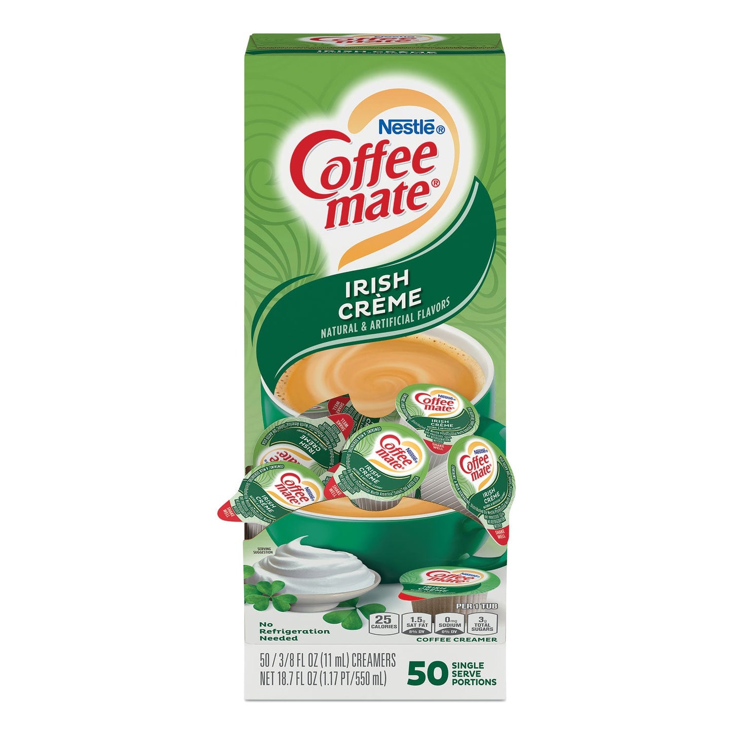 Coffee mate Liquid Coffee Creamer, Irish Creme, 0.38 oz Mini Cups, 50/Box, 4 Boxes/Carton, 200 Total/Carton