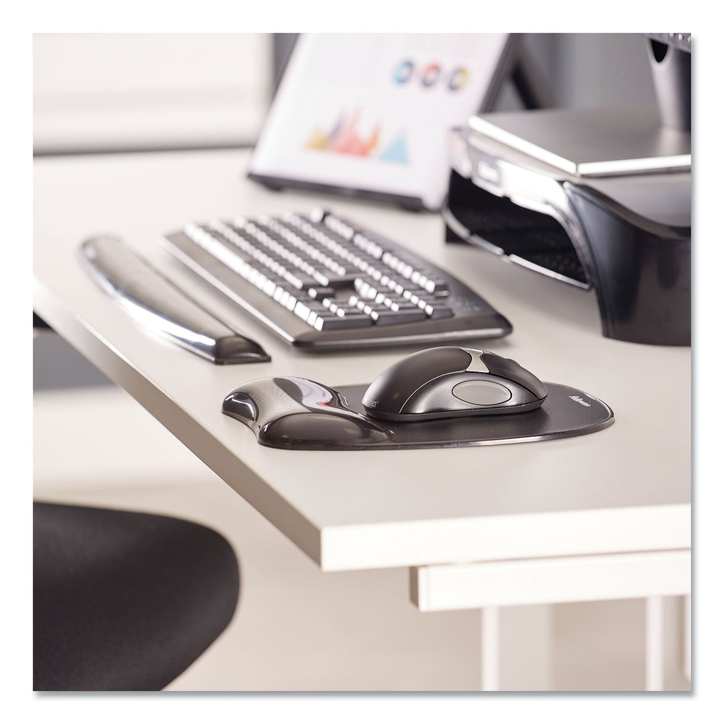 Fellowes Gel Crystals Keyboard Wrist Rest, 18.5 x 2.25, Black
