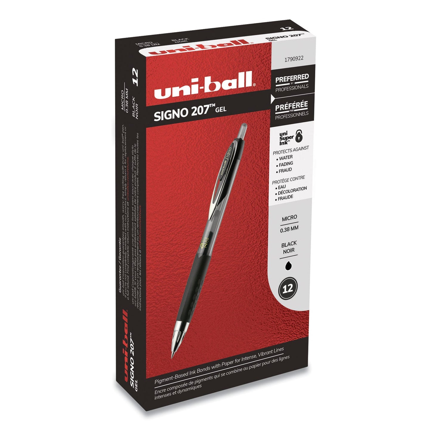uniball 207 Signo Gel Ultra Micro Gel Pen, Retractable, Extra-Fine 0.38 mm, Black Ink, Smoke Barrel