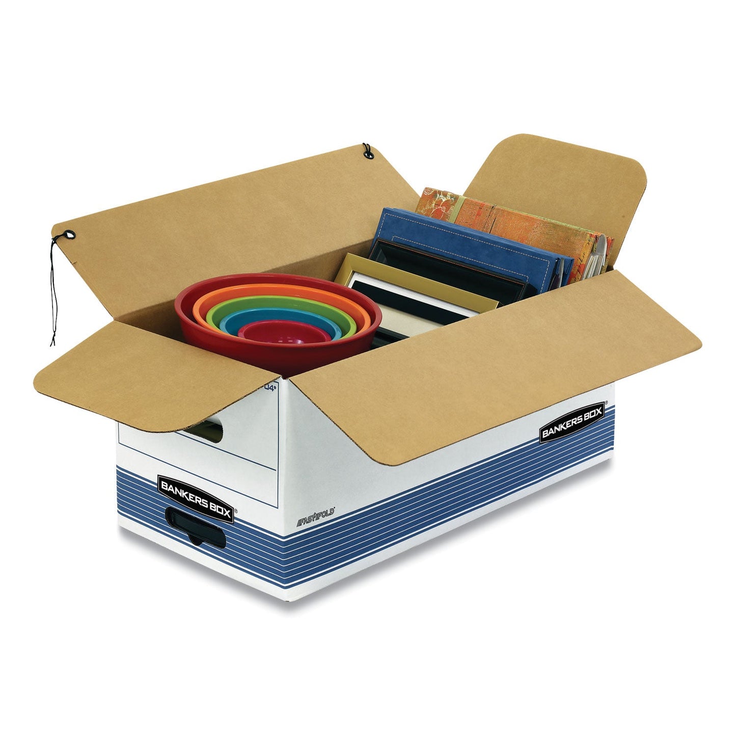 Bankers Box STOR/FILE Medium-Duty Strength Storage Boxes, Letter/Legal Files, 12.25" x 16" x 11", White/Blue, 12/Carton