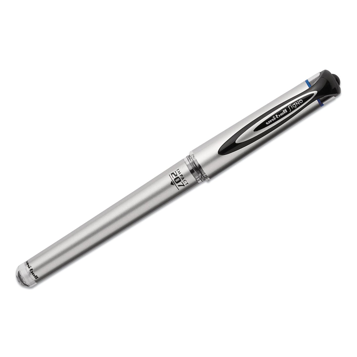 uniball 207 Impact Gel Pen, Stick, Bold 1 mm, Blue Ink, Black Barrel