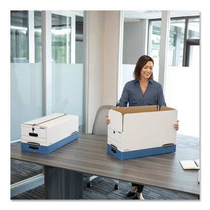 Bankers Box LIBERTY Heavy-Duty Strength Storage Boxes, Letter Files, 12.25" x 24.13" x 10.75", White/Blue, 4/Carton