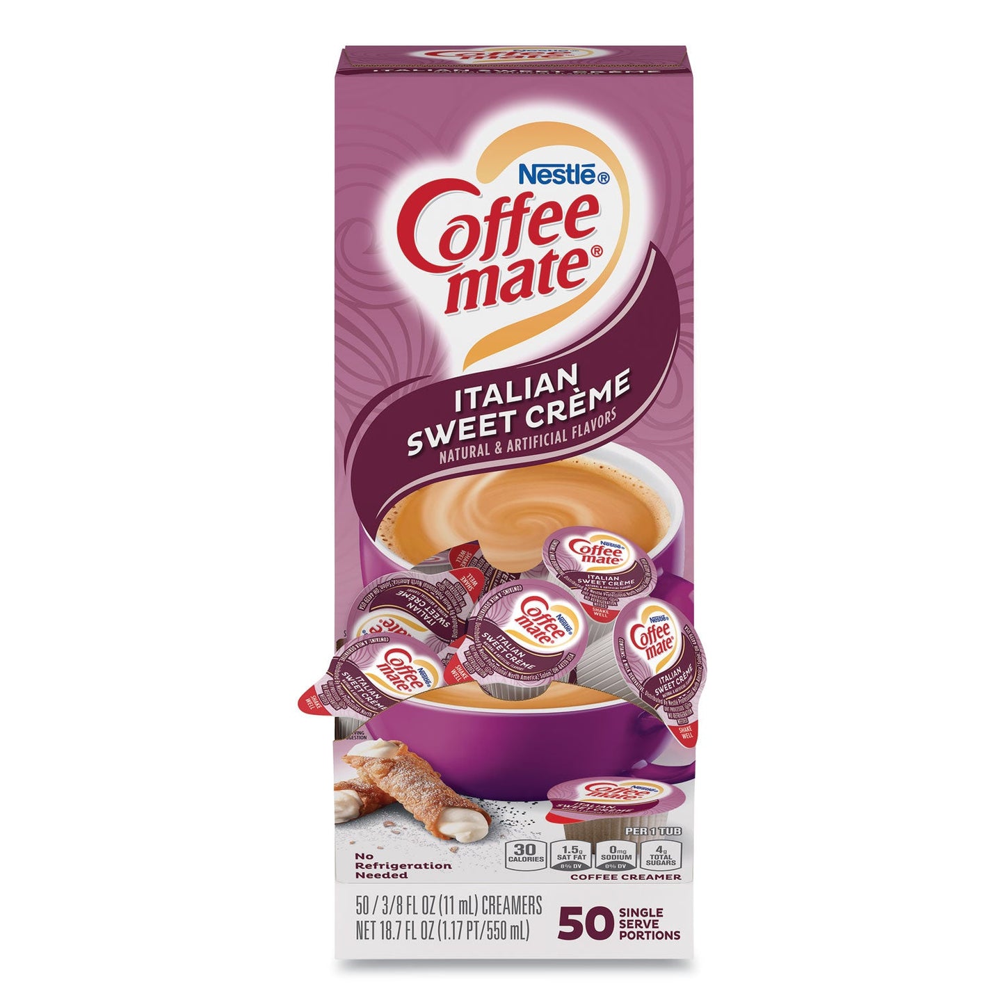 Coffee mate Liquid Coffee Creamer, Italian Sweet Creme, 0.38 oz Mini Cups, 50/Box, 4 Boxes/Carton, 200 Total/Carton