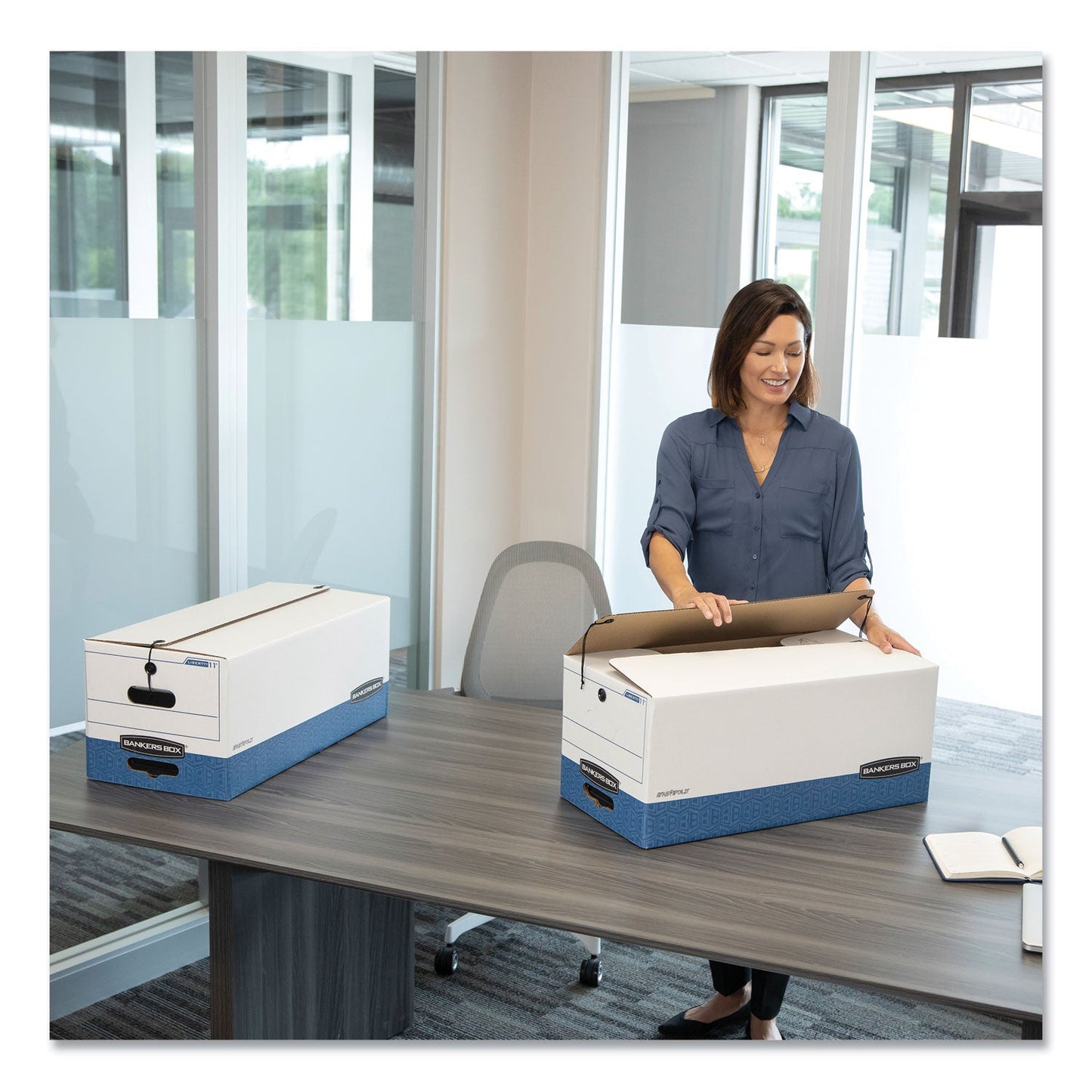 Bankers Box LIBERTY Heavy-Duty Strength Storage Boxes, Letter Files, 12.25" x 24.13" x 10.75", White/Blue, 4/Carton