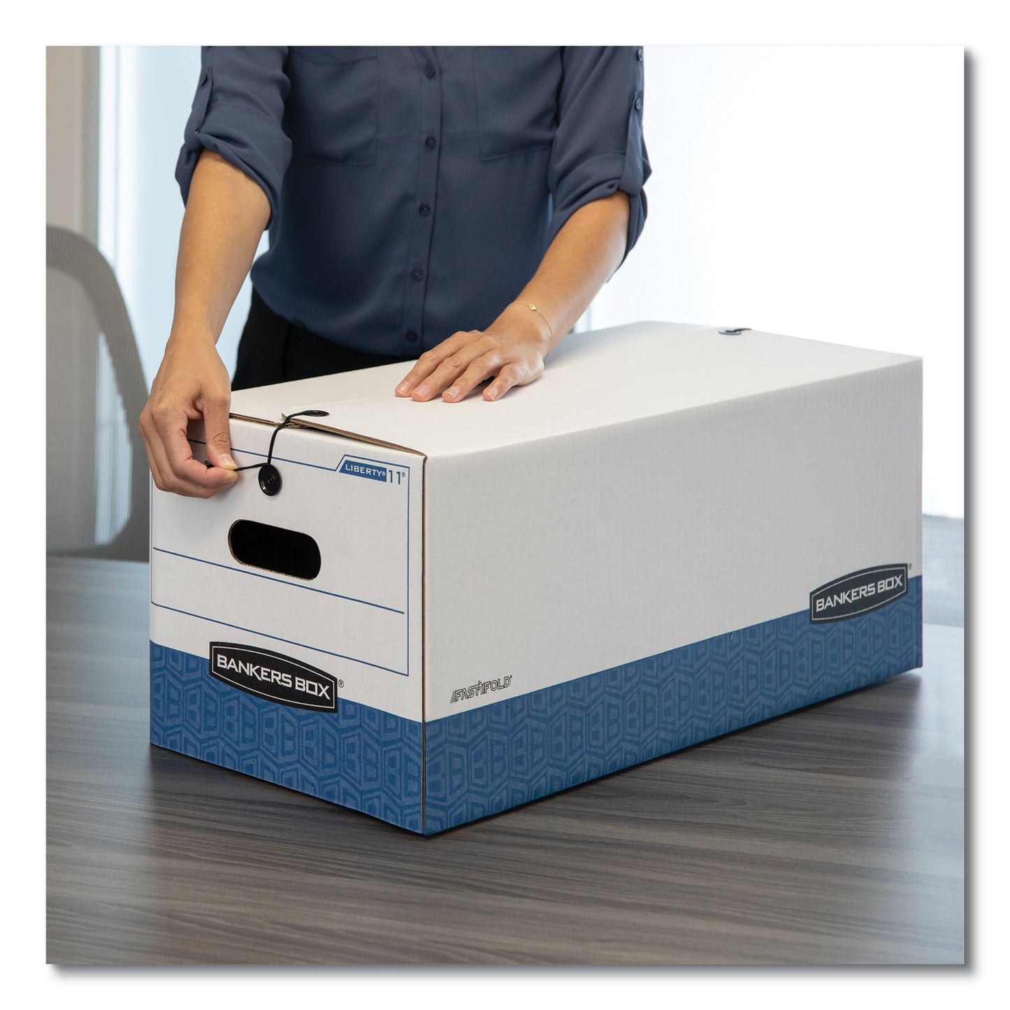 Bankers Box LIBERTY Heavy-Duty Strength Storage Boxes, Letter Files, 12.25" x 24.13" x 10.75", White/Blue, 4/Carton