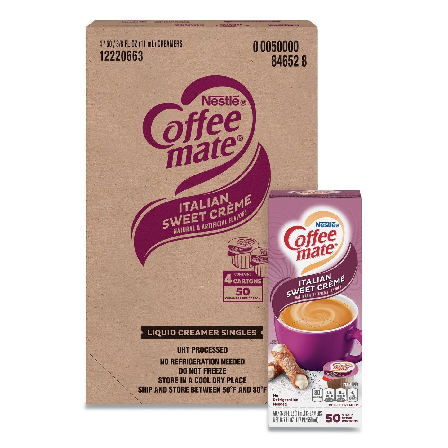 Coffee mate Liquid Coffee Creamer, Italian Sweet Creme, 0.38 oz Mini Cups, 50/Box, 4 Boxes/Carton, 200 Total/Carton