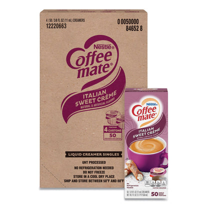 Coffee mate Liquid Coffee Creamer, Italian Sweet Creme, 0.38 oz Mini Cups, 50/Box, 4 Boxes/Carton, 200 Total/Carton