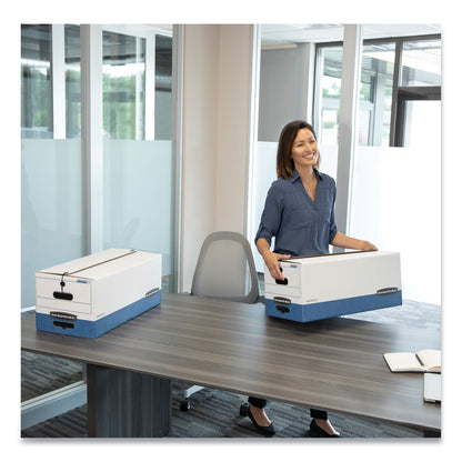 Bankers Box STOR/FILE Medium-Duty Strength Storage Boxes, Letter/Legal Files, 12.25" x 16" x 11", White/Blue, 12/Carton