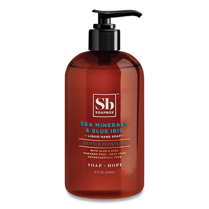Soapbox Hand Soap, Sea Minerals and Blue Iris, 12 oz Pump Bottle, 12/Carton