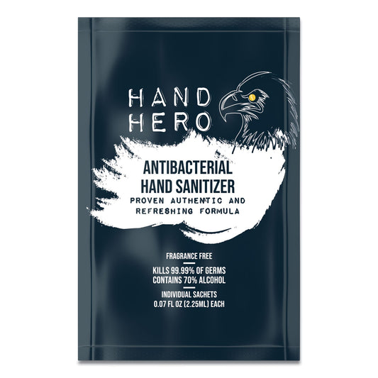 HAND HERO Antibacterial Sachet Gel Hand Sanitizer, 0.07 oz, Unscented, 50/Box