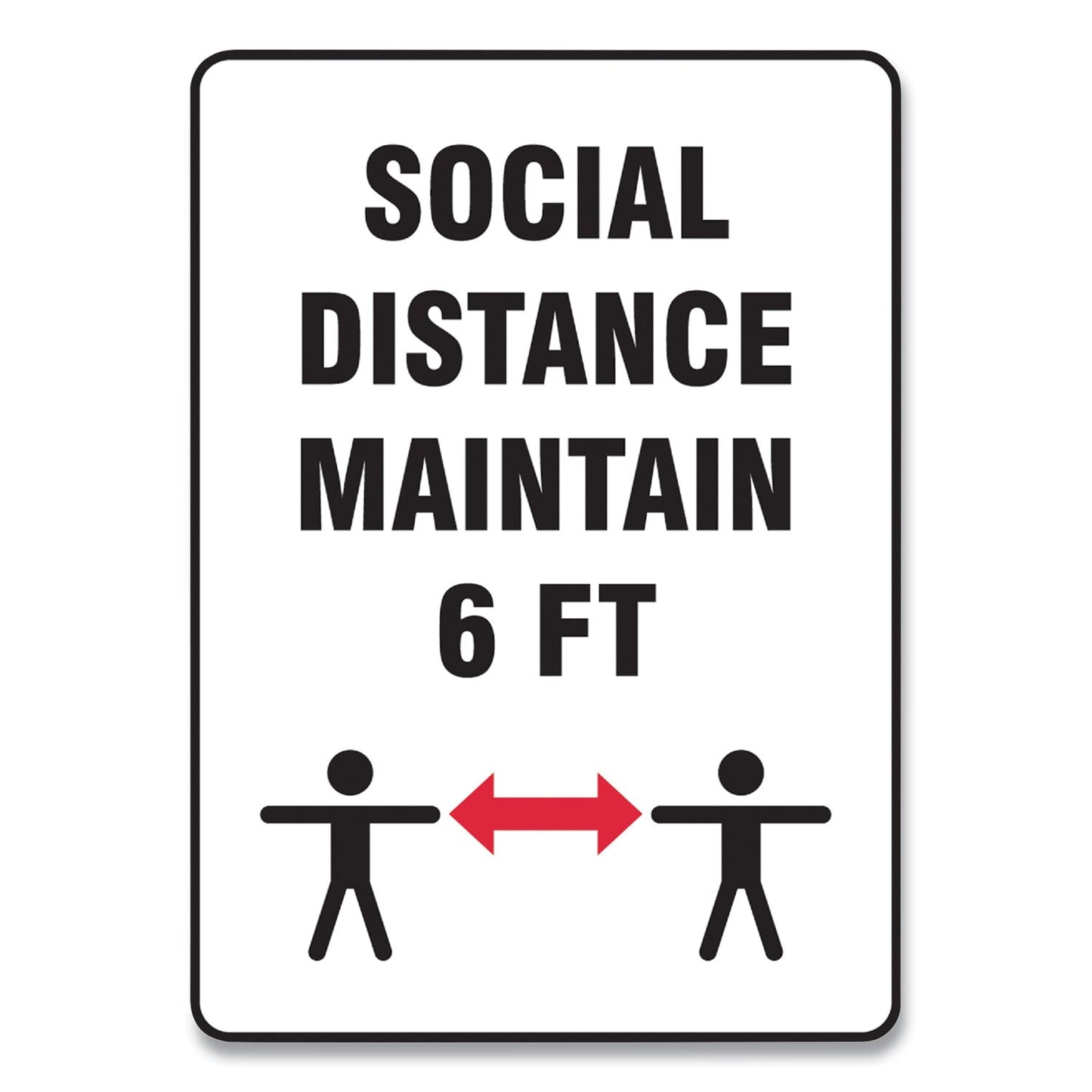 Accuform Social Distance Signs, Wall, 10 x 14, "Social Distance Maintain 6 ft", 2 Humans/Arrows, White, 10/Pack