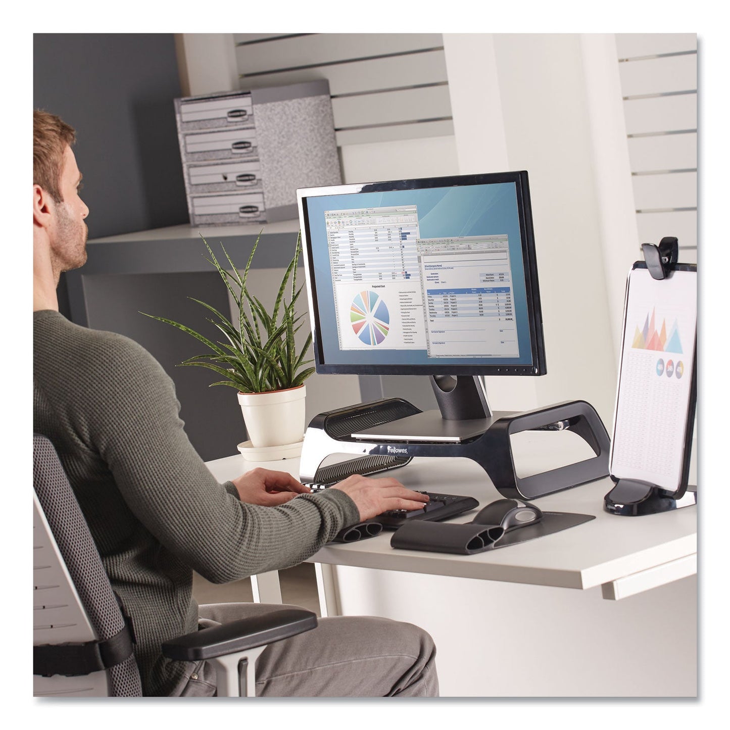 Fellowes I-Spire Series Monitor Lift, 20" x 8.88" x 4.88", Black, Supports 25 lbs