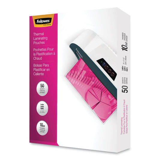 Fellowes Laminating Pouches, 10 mil, 9" x 11.5", Gloss Clear, 50/Pack