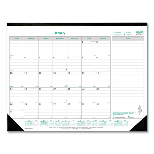 Brownline EcoLogix Monthly Desk Pad Calendar, 22 x 17, White/Green Sheets, Black Binding/Corners, 12-Month (Jan to Dec): 2023