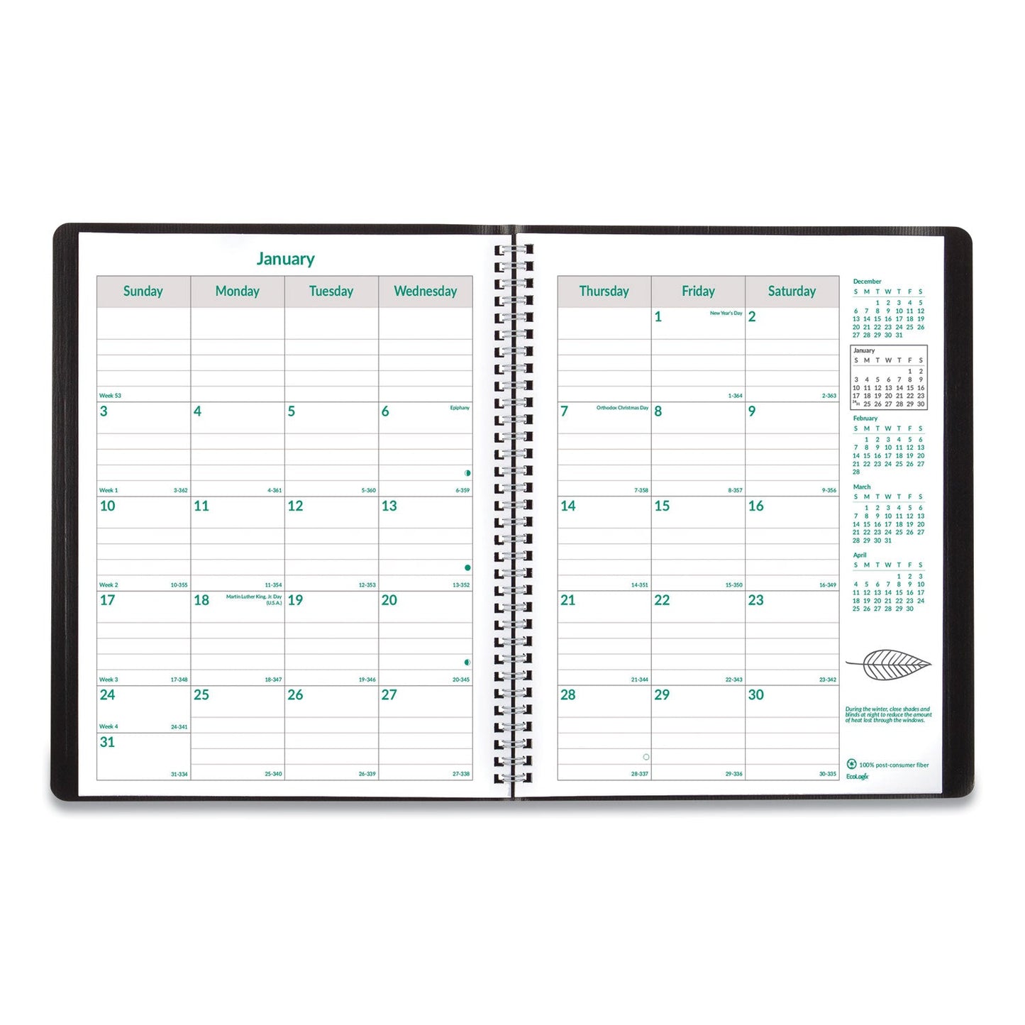 Brownline EcoLogix Recycled Monthly Planner, EcoLogix Artwork, 11 x 8.5, Black Cover, 14-Month (Dec to Jan): 2022 to 2024