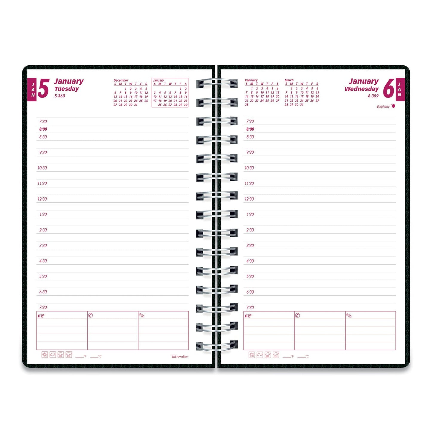 Brownline DuraFlex Daily Planner, 8 x 5, Black Cover, 12-Month (Jan to Dec): 2023