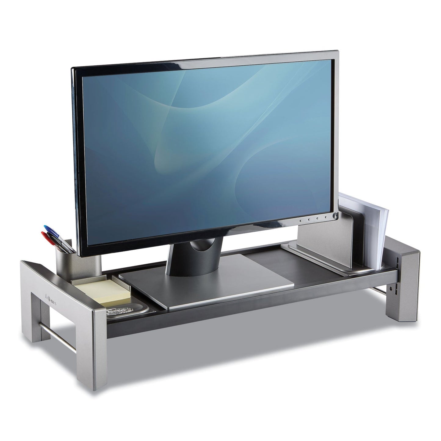 Fellowes Professional Series Flat Panel Workstation, 25.88" x 11.5" x 2.5" to 4.5", Black/Silver, Supports 40 lbs