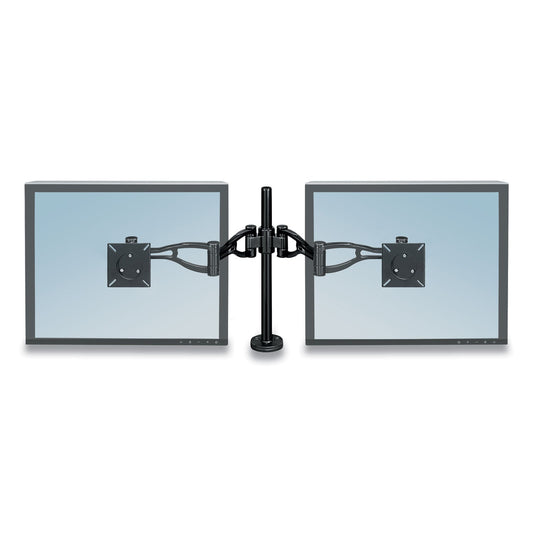 Fellowes Professional Series Depth Adjustable Dual Monitor Arm, 360 deg Rotation, 37 deg Tilt, 360 deg Pan, Black, Supports 24 lb