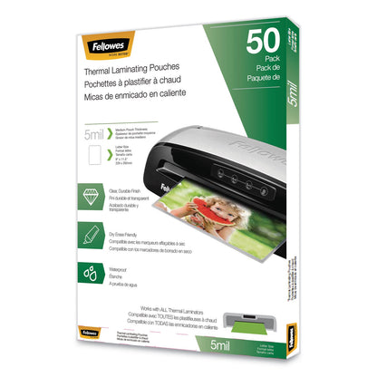 Fellowes Thermal Laminating Pouches, 5 mil, 9" x 11.5", Matte Clear, 50/Pack