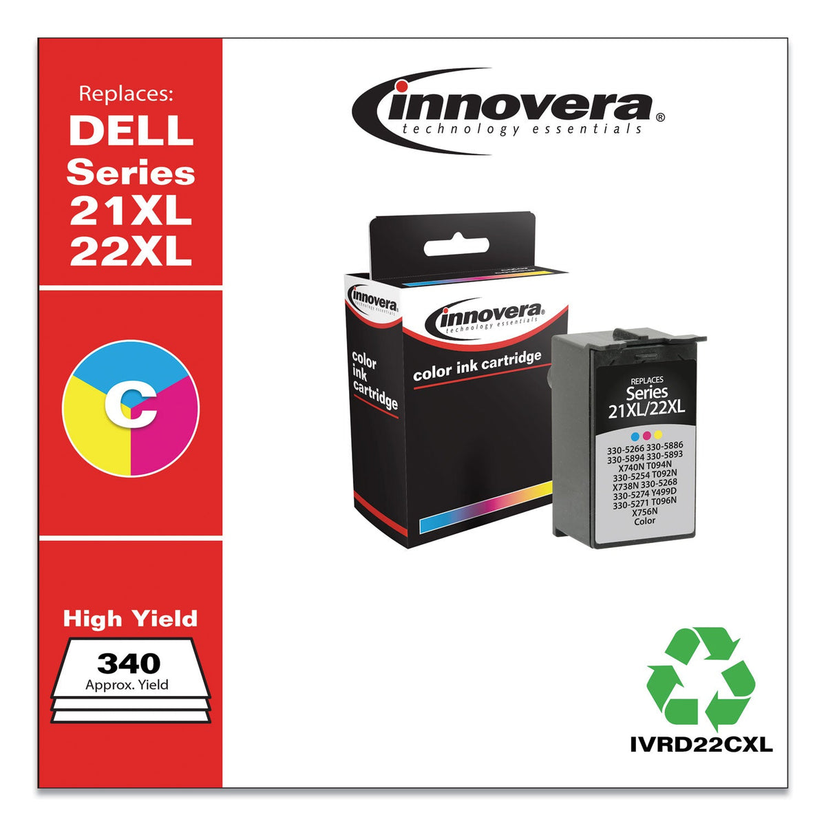 Innovera Remanufactured Tri-Color High-Yield Ink, Replacement for 21XL/22XL (330-5266), 340 Page-Yield