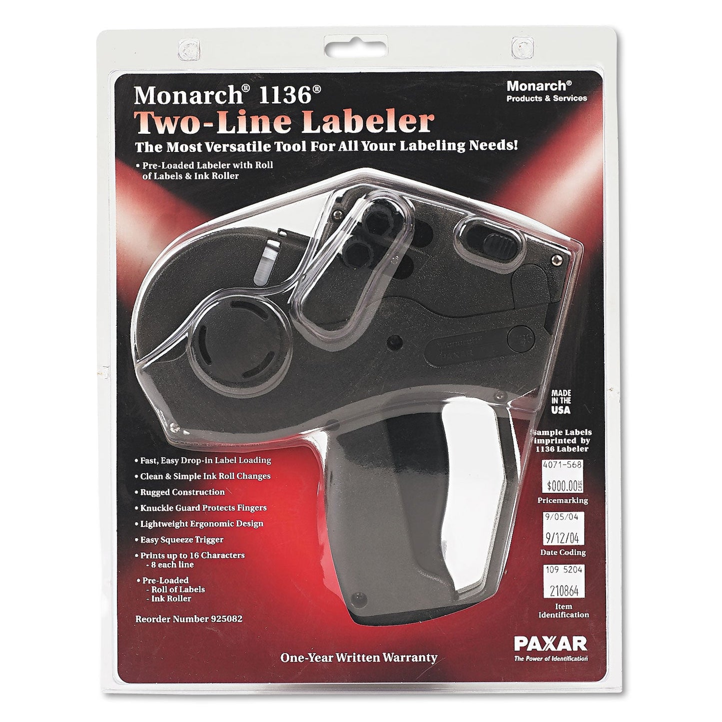 Monarch Pricemarker, Model 1136, 2-Line, 8 Characters/Line, 0.88 x 0.63 Label Size