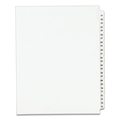 Avery Preprinted Legal Exhibit Side Tab Index Dividers, Avery Style, 25-Tab, 51 to 75, 11 x 8.5, White, 1 Set, (1332)