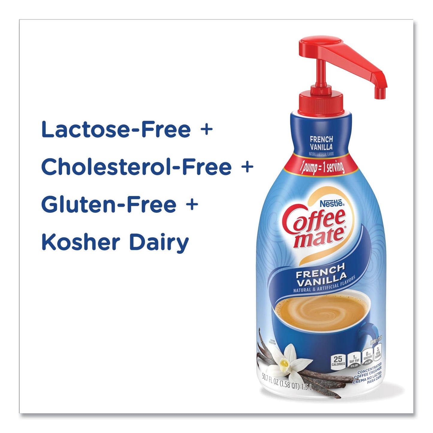 Coffee mate Liquid Coffee Creamer, French Vanilla, 1.5 Liter Pump Bottle, 2/Carton