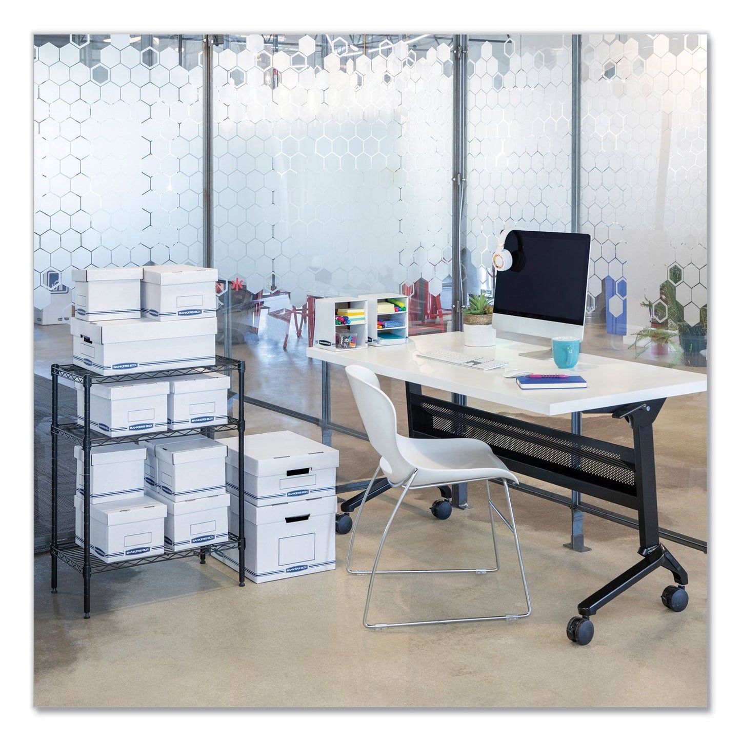 Bankers Box Organizer Storage Boxes, X-Large, 12.75" x 16.5" x 10.5", White/Blue, 12/Carton