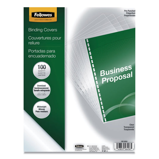 Fellowes Crystals Transparent Presentation Covers for Binding Systems, Clear, with Round Corners, 11.25 x 8.75, Punched, 100/Pack