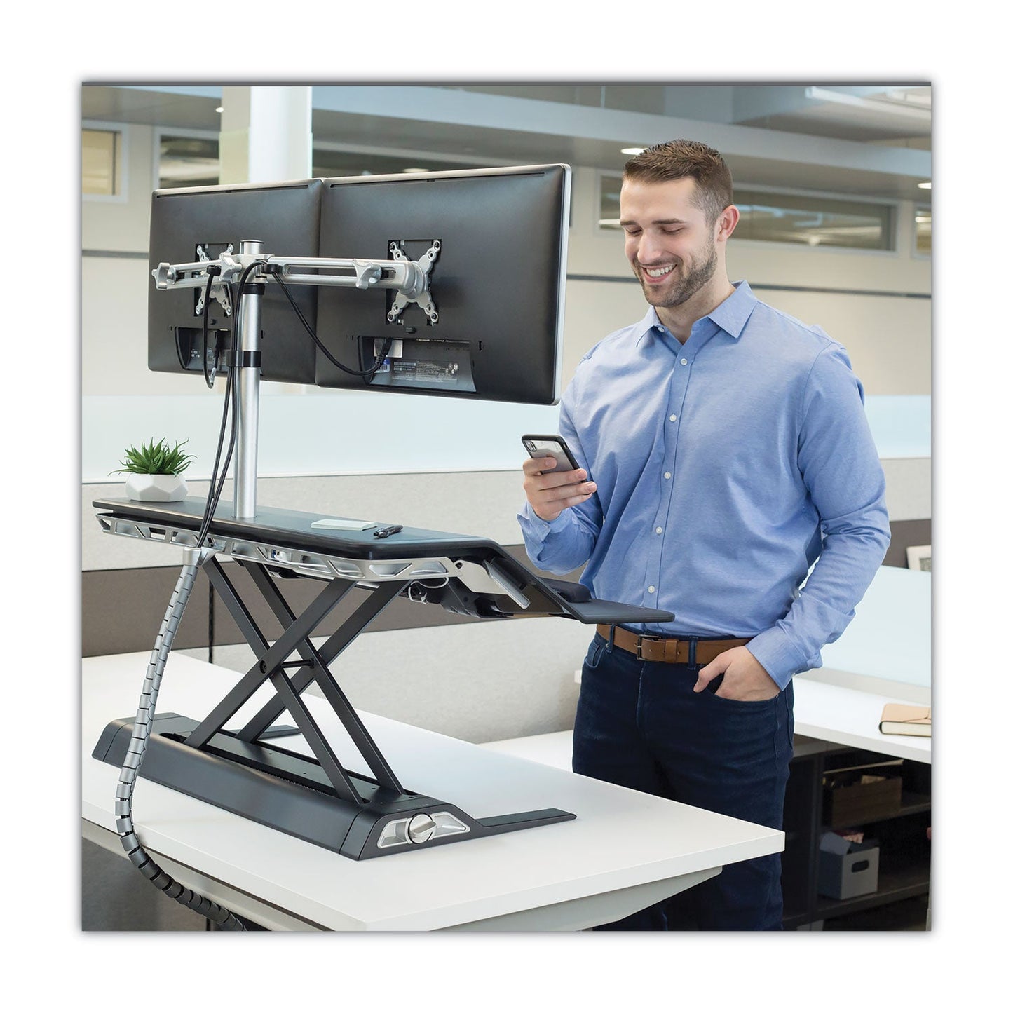 Fellowes Lotus DX Sit-Stand Workstation, 32.75" x 24.25" x 5.5" to 22.5", Black