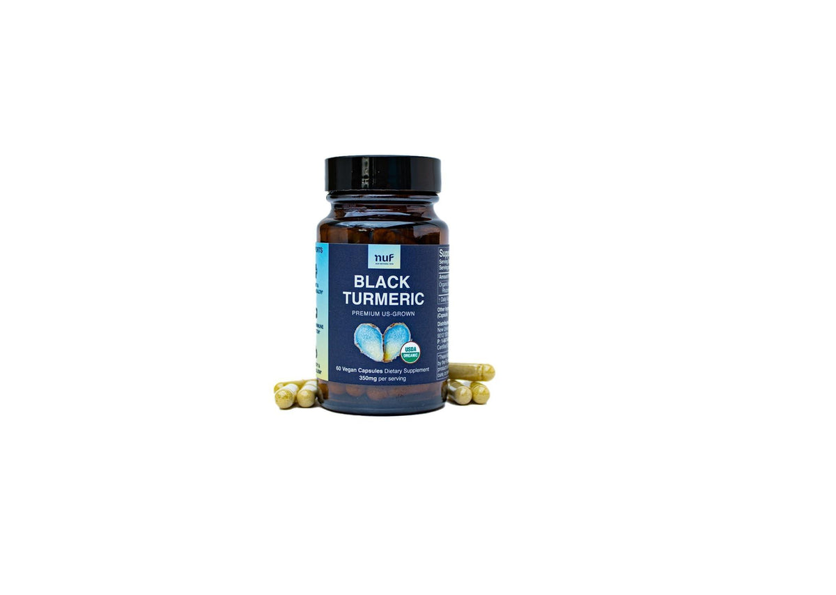 NUF  Organic Black Turmeric 350mg Whole Root Vegan Capsules  US Grown  Gluten Free   Non GMO  Joint Support   Healthy Inflammatory Response   Proper Immune Function