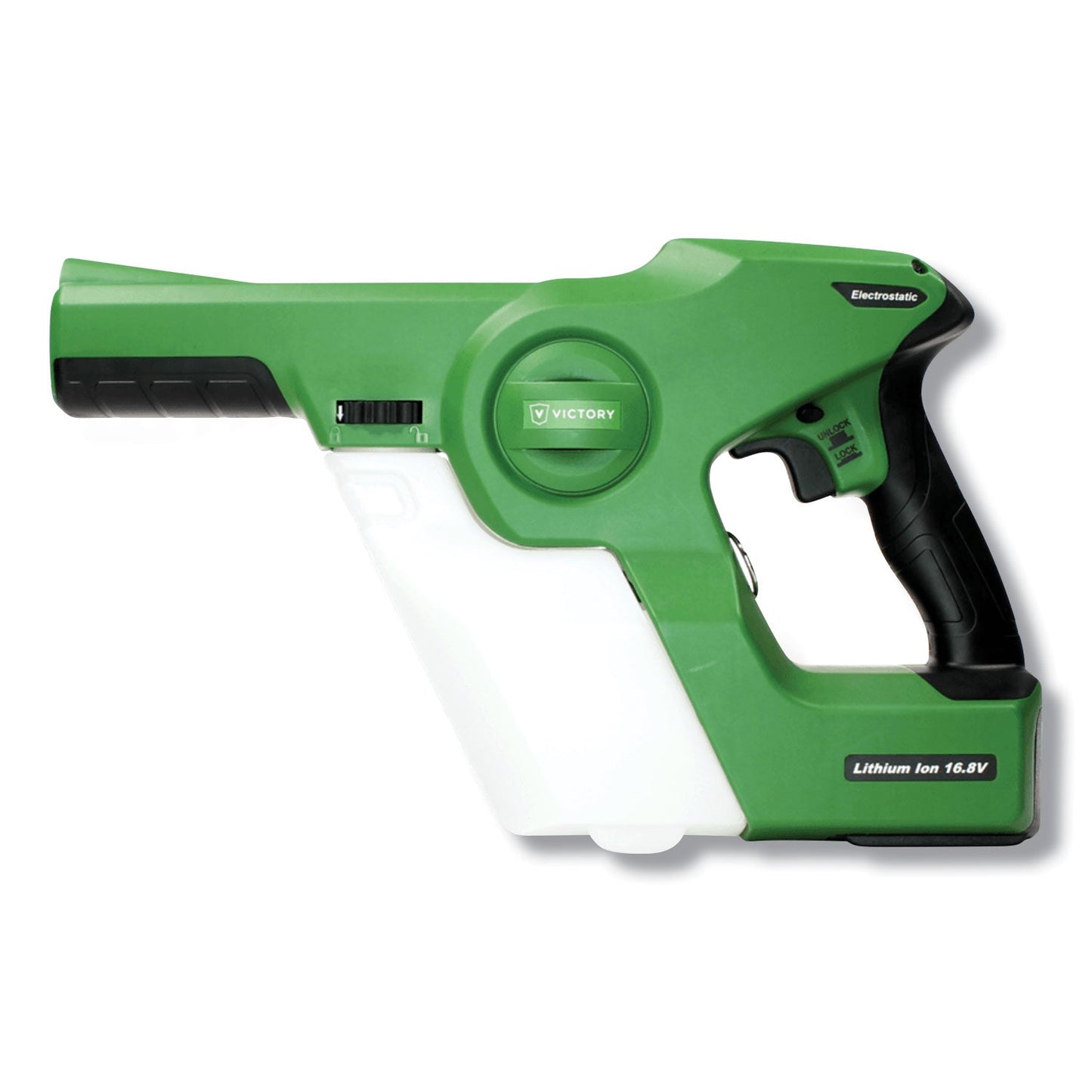 Victory Professional Cordless Electrostatic Handheld Sprayer, 33.8 oz, 0.65" x 48" Hose, Green/Translucent White/Black