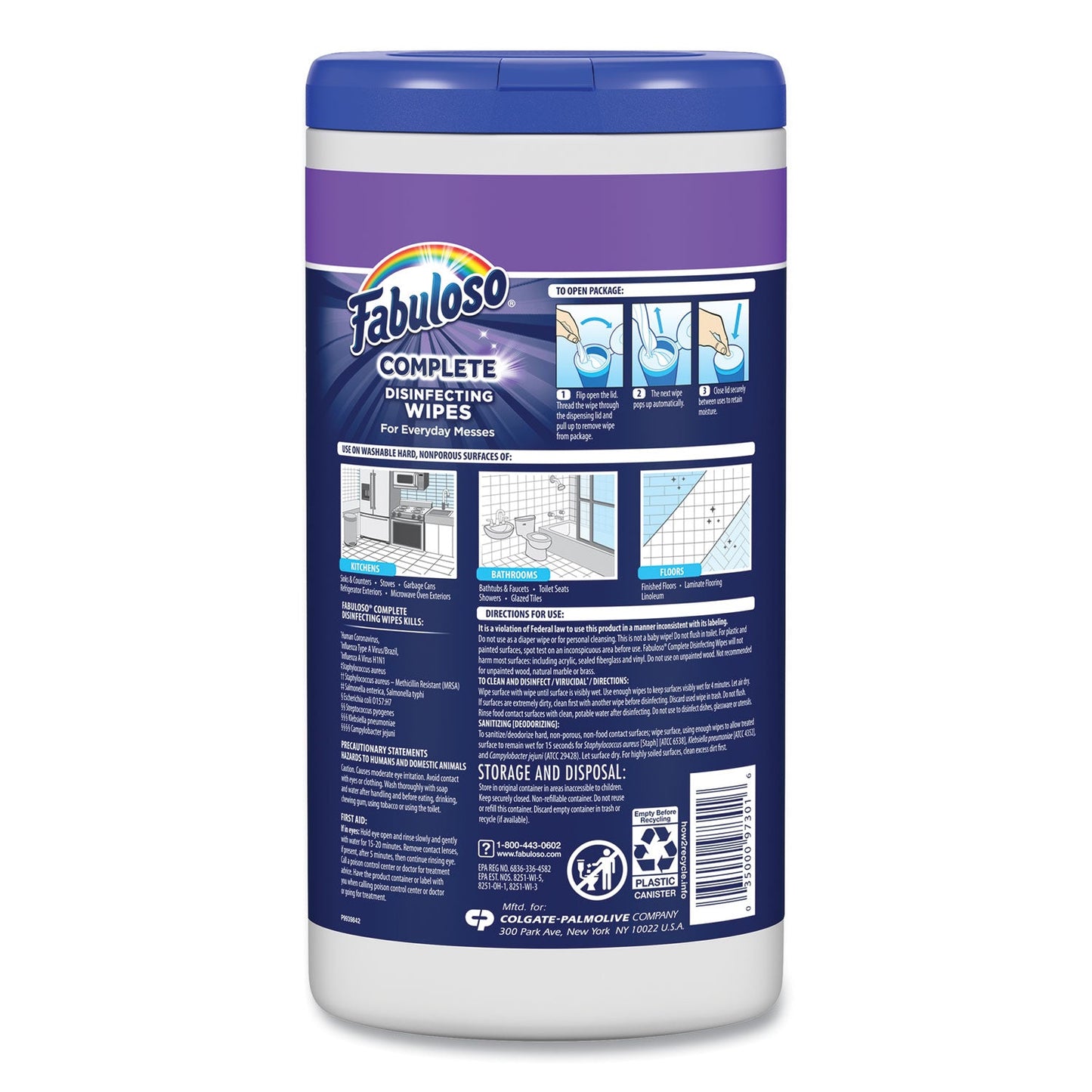 Fabuloso Multi Purpose Wipes, 7 x 7, Lavender, 90/Canister
