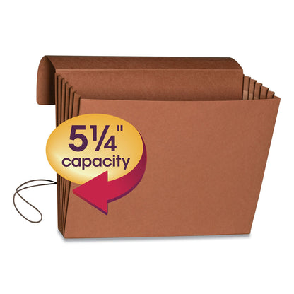 Smead Extra-Wide Expanding Wallets with Elastic Cord, 5.25" Expansion, 1 Section, Elastic Cord Closure, Letter Size, Redrope