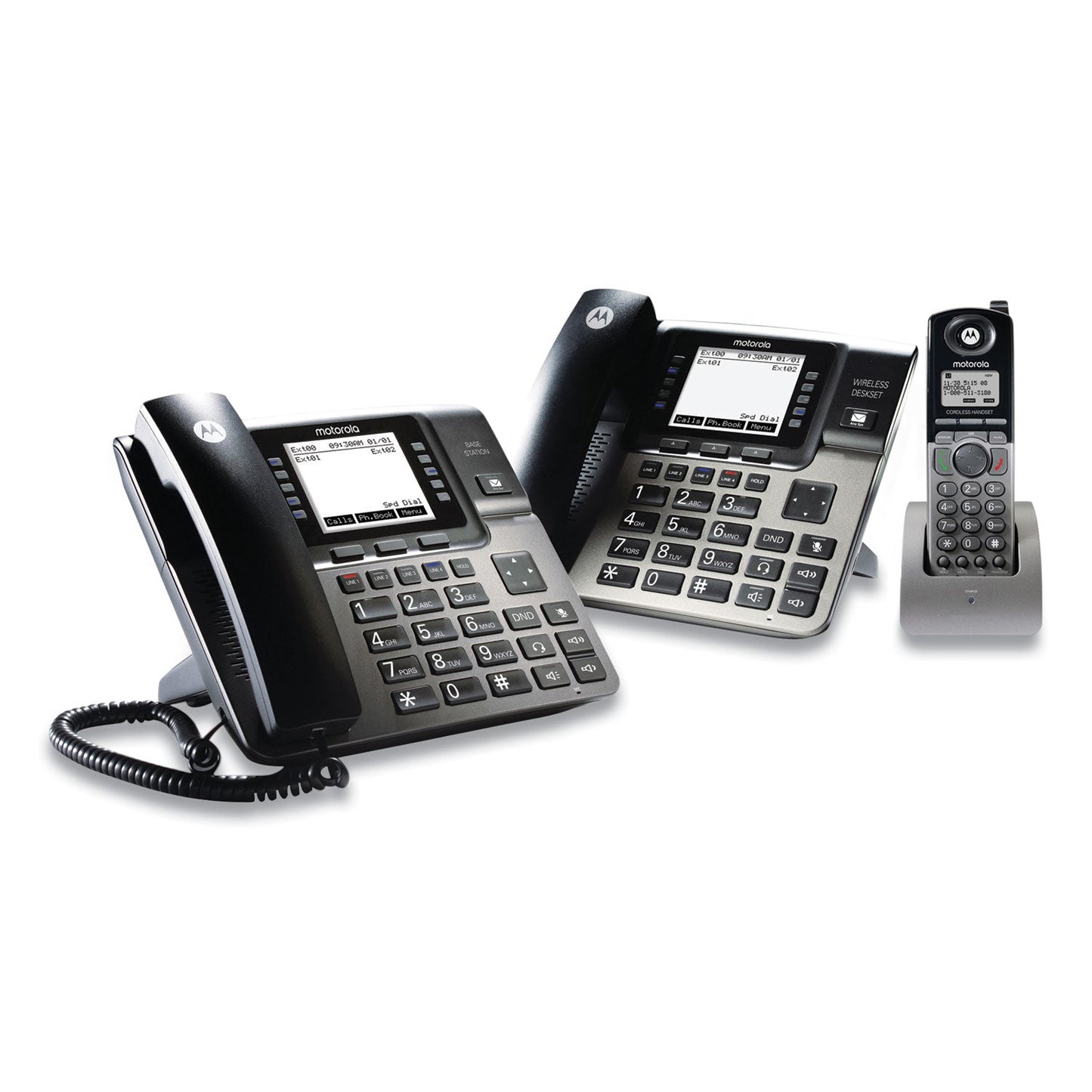 Motorola 1-4 Line Wireless Phone System Bundle, with 1 Deskphone, 1 Cordless Handset