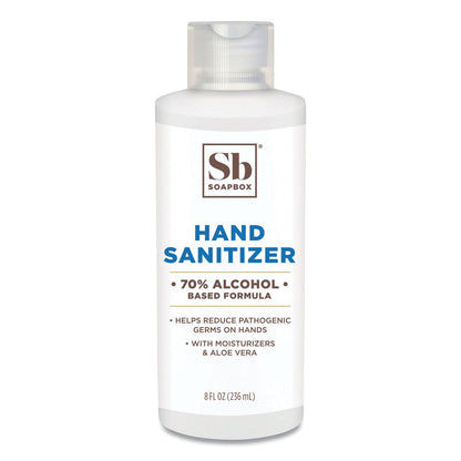 Soapbox Gel Hand Sanitizer, 8 oz Bottle with Dispensing Cap, Unscented, 24/Carton