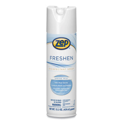 Zep Freshen Disinfectant Spray, Spring Mist, 15.5 oz Aerosol Spray, 12/Carton