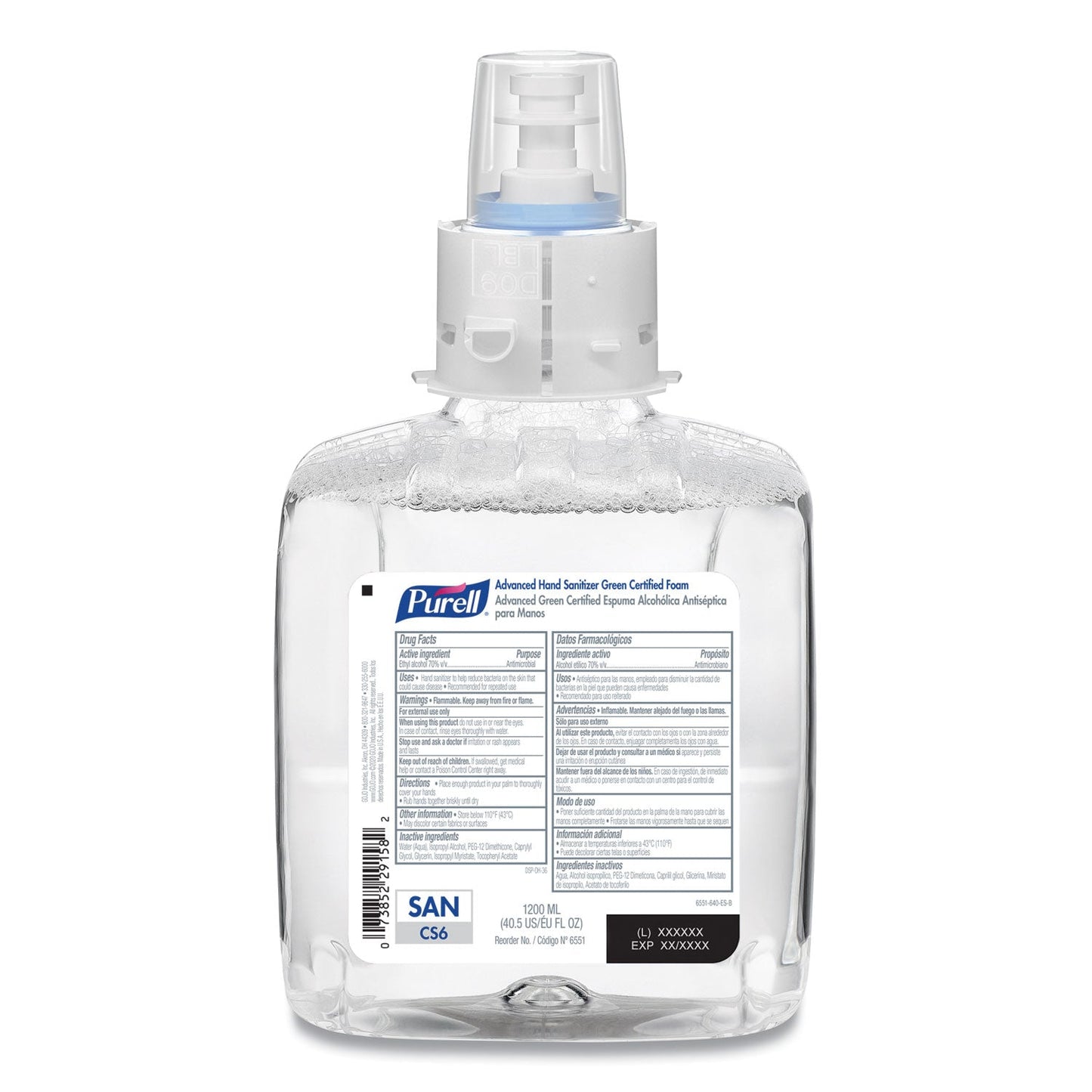 PURELL Advanced Hand Sanitizer Green Certified Foam Refill, For CS6 Dispensers, 1,200 mL, Fragrance-Free, 2/Carton