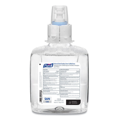 PURELL Advanced Hand Sanitizer Green Certified Foam Refill, For CS6 Dispensers, 1,200 mL, Fragrance-Free, 2/Carton