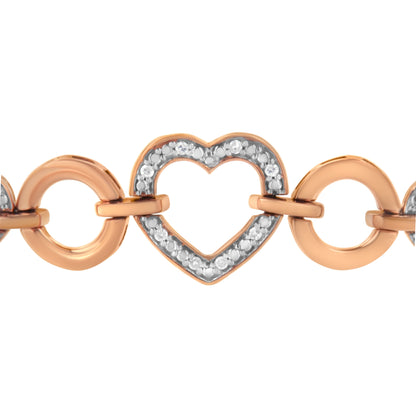 14K Rose Gold Plated .925 Sterling Silver Diamond Accent Circle and Heart Link Adjustable 6â€-10â€ Bolo Bracelet