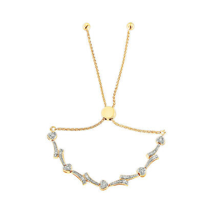14K Yellow Gold Plated .925 Sterling Silver Diamond Accent Heart and Wave Link Bolo Bracelet (I-J Color, I2-I3 Clarity) - 6" to 9" Adjustable