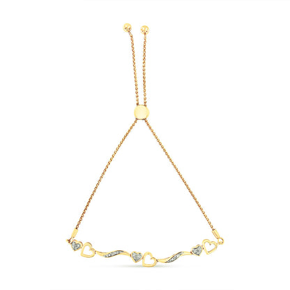 14K Yellow Gold Plated .925 Sterling Silver Diamond Accent Heart and Wave Link Bolo Bracelet (I-J Color, I2-I3 Clarity) - 6" to 9" Adjustable