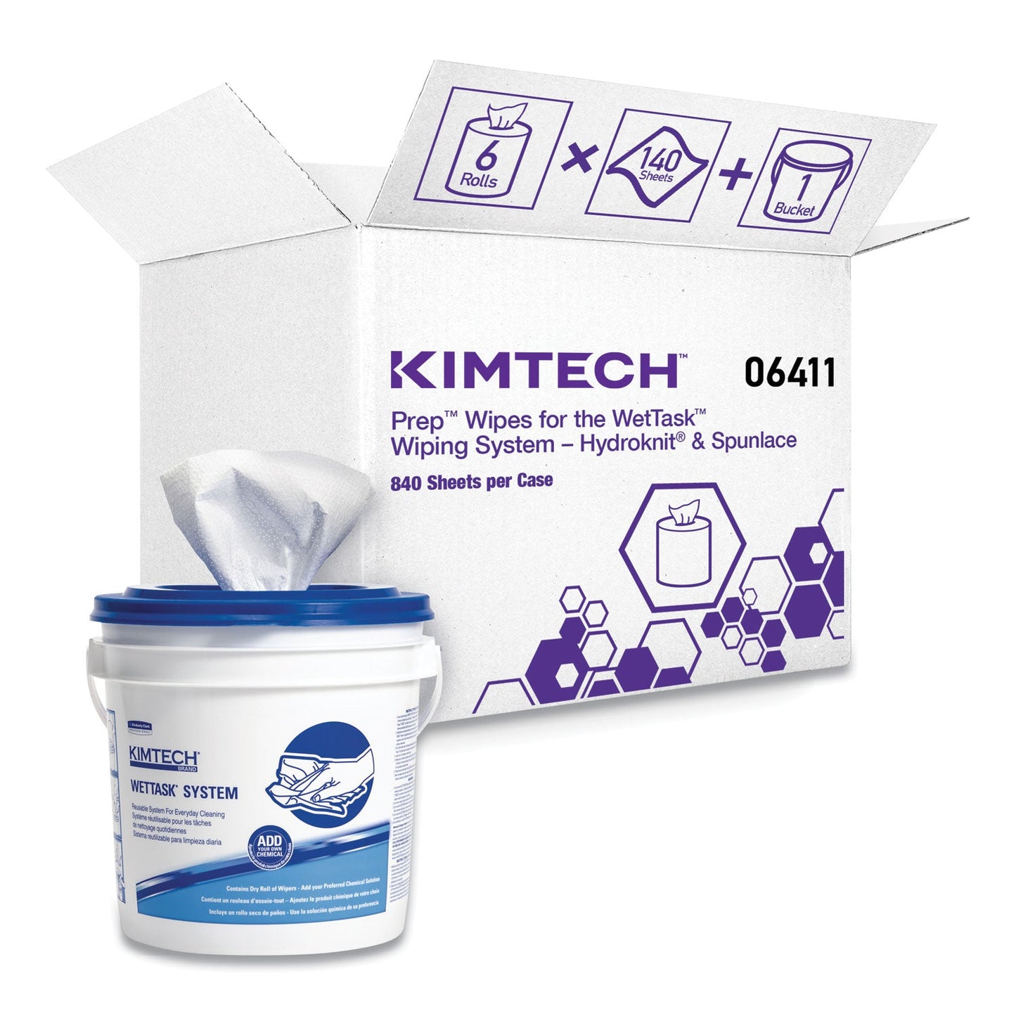 WypAll Critical Clean Wipers for Bleach, Disinfectants, Sanitizers WetTask Customizable Wet Wiping System, w/Bucket, 140/Roll, 6/CT