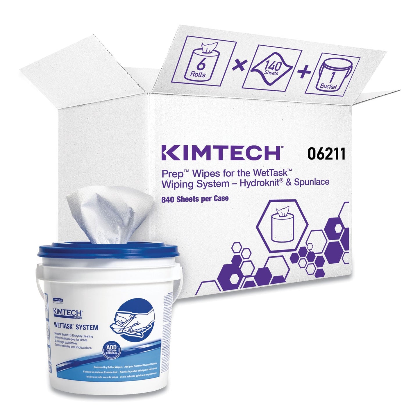 WypAll Power Clean Wipers for Disinfectants, Sanitizers,Solvents WetTask Customizable Wet Wipe System, 140/Roll, 6 Rolls/1 Bucket/CT