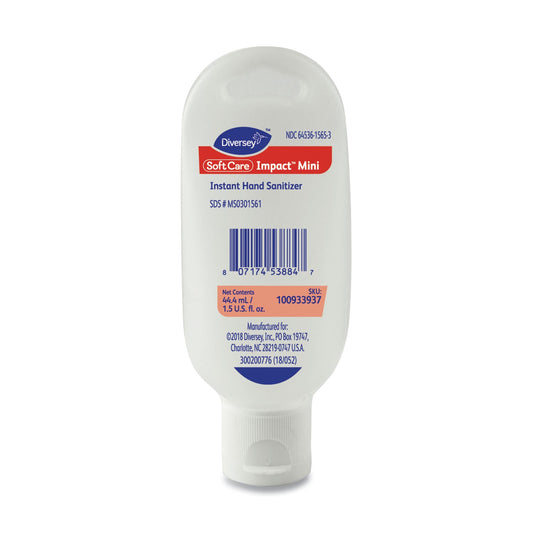 Diversey SoftCare Impact Mini Gel Hand Sanitizer, 1.5 oz Flip-Top Bottle, Alcohol Scent, 48/Carton