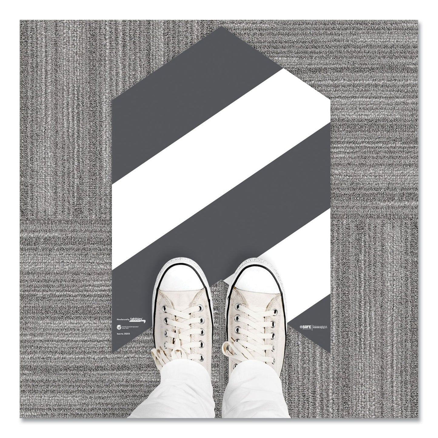 Tabbies BeSafe Carpet Decals, New Traffic Pattern For Your Safety; Please Follow The Signs, 12 x 18, White/Gray, 7/Pack
